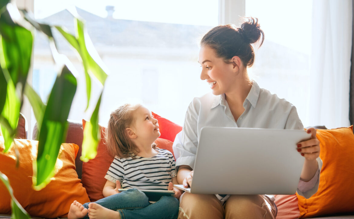 Mom And Child With Laptop