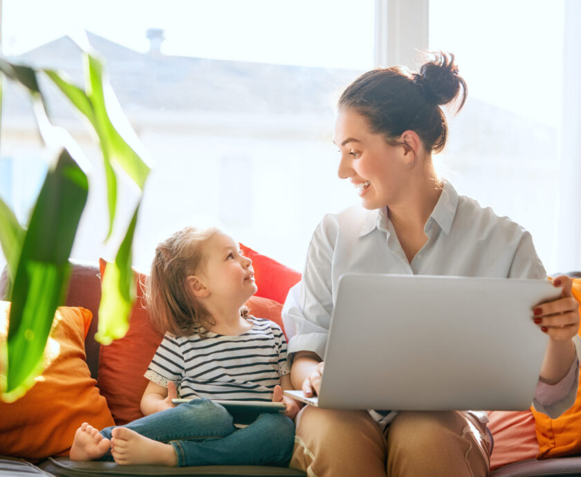 Mom And Child With Laptop