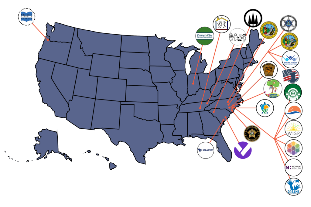 Map showing Partners in Prevention from Oregon, Indiana, Tennessee, North Carolina, and South Carolina
