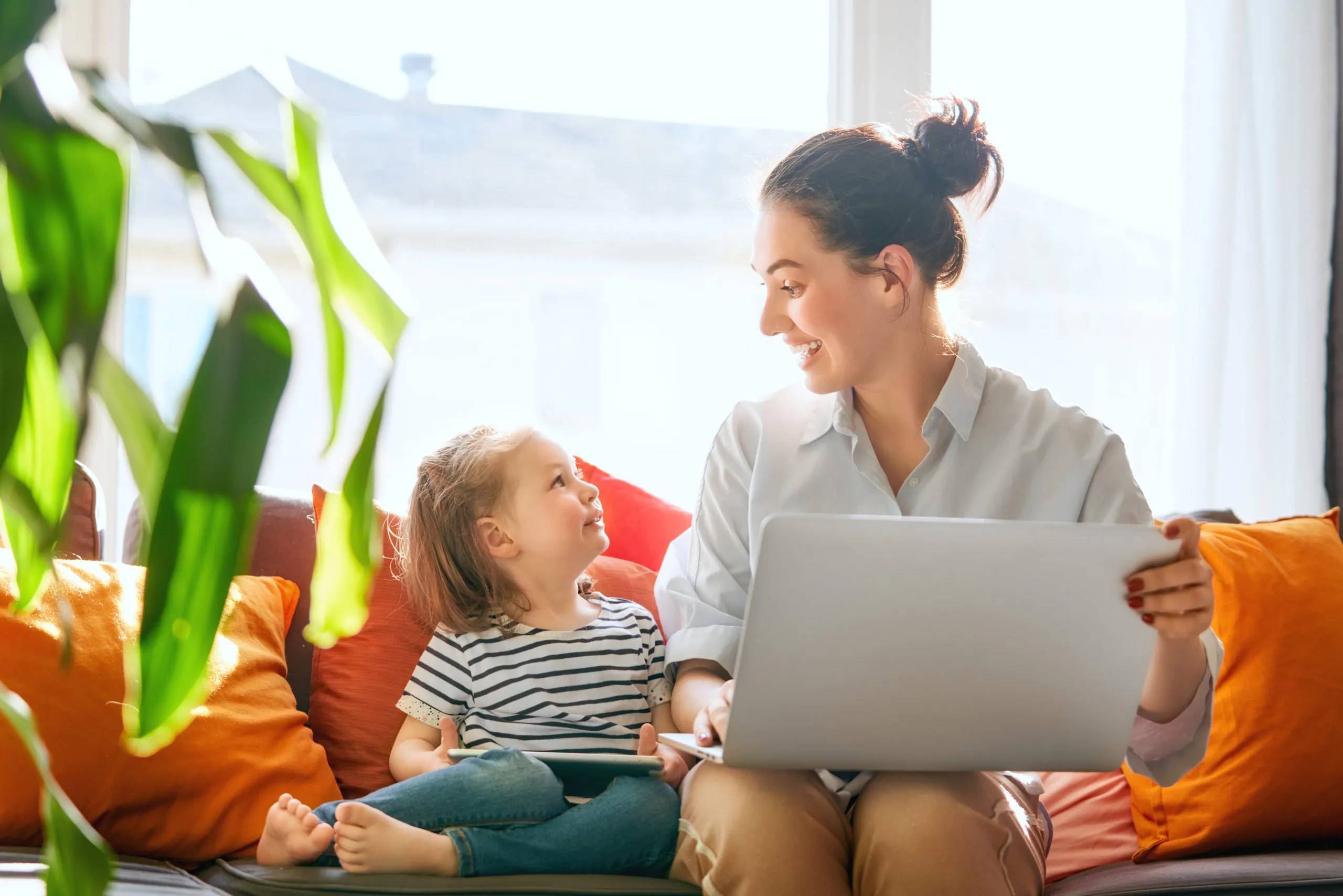 Mom And Child With Laptop